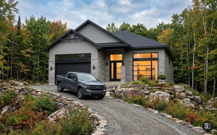 Image 3D de maison en soirée